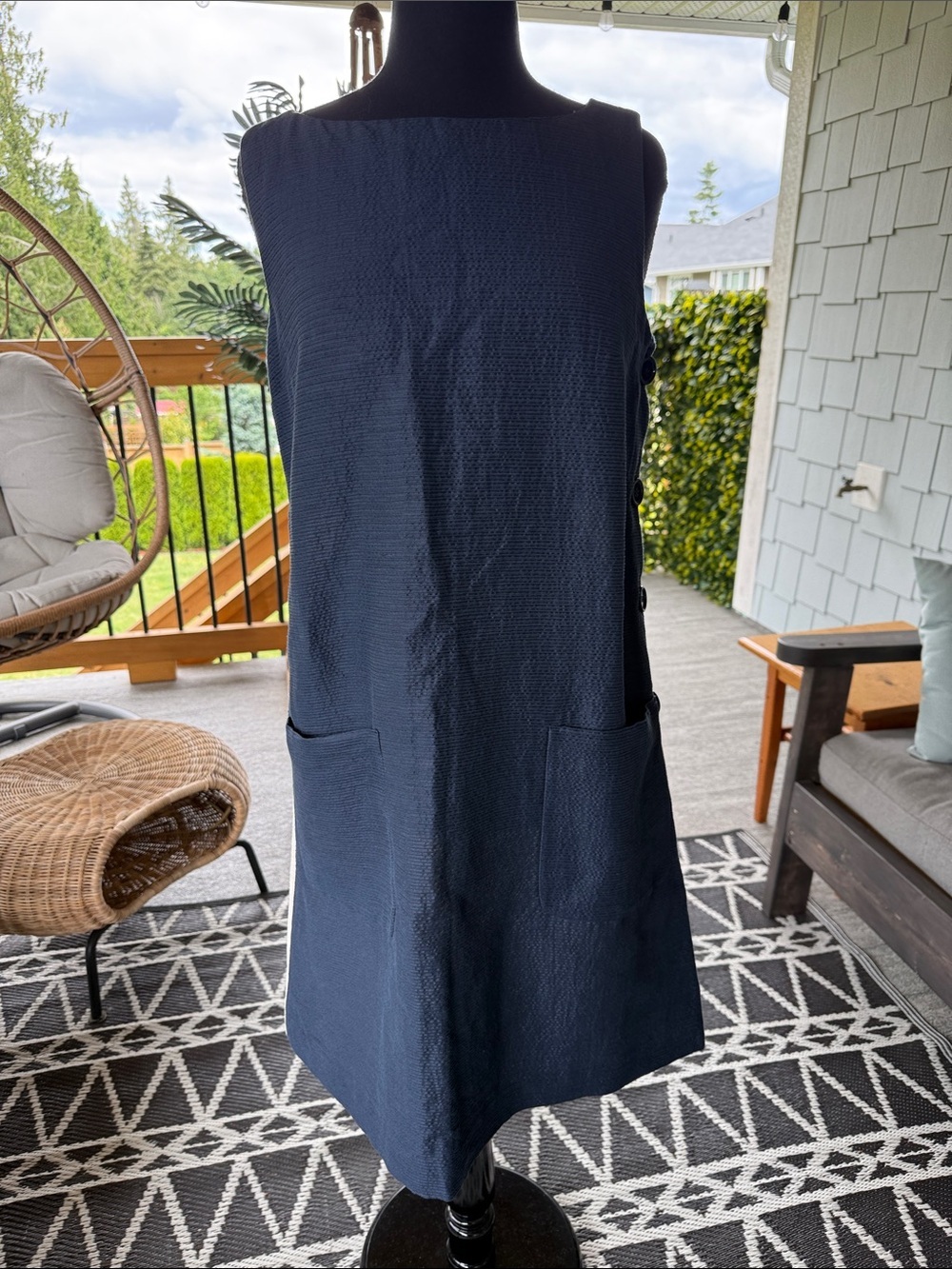 S Max Mara | Navy / Cream Sleeveless Dress w Buttons